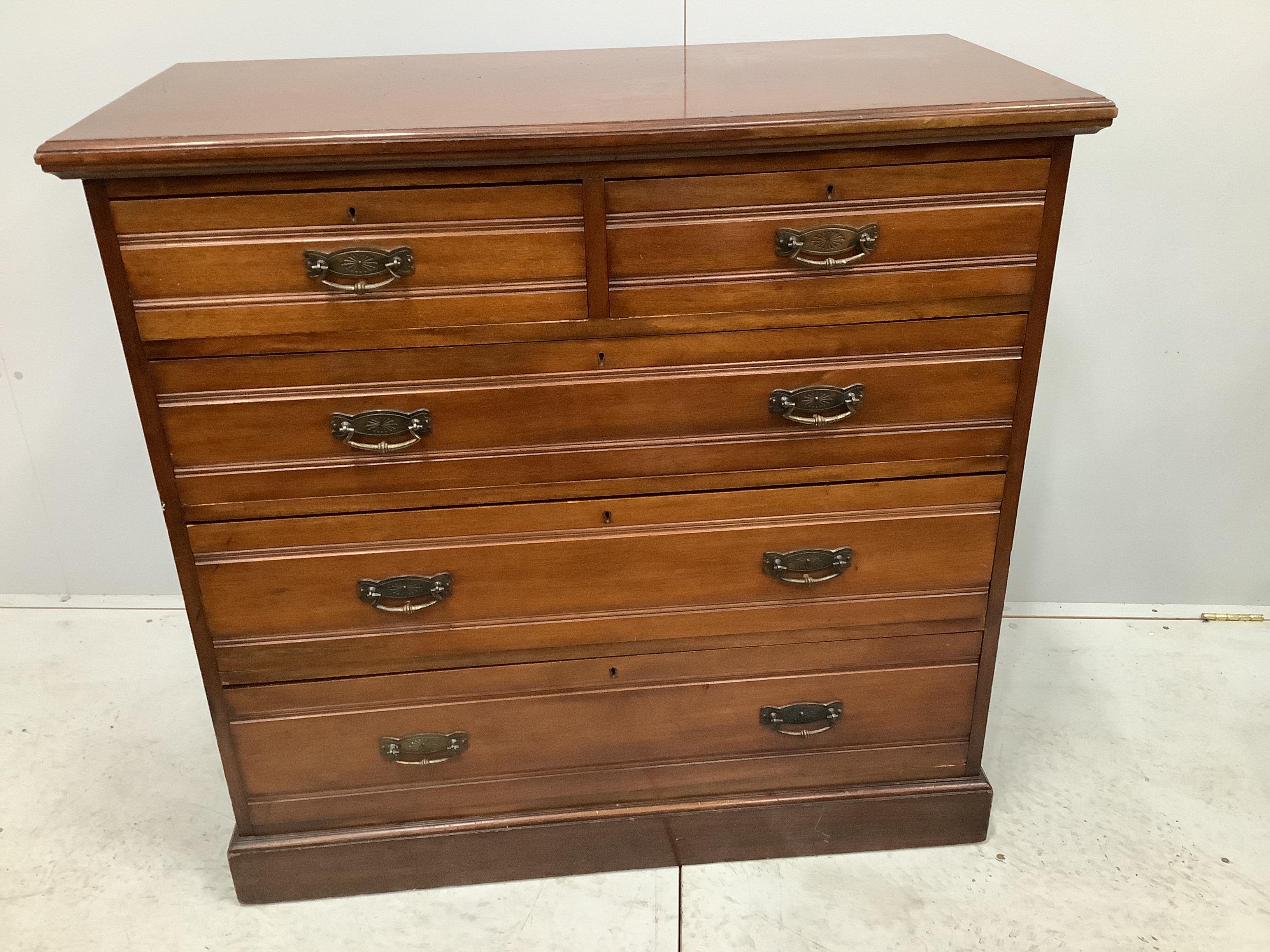 A late Victorian chest of five drawers, width 107cm, depth 50cm, height 103cm